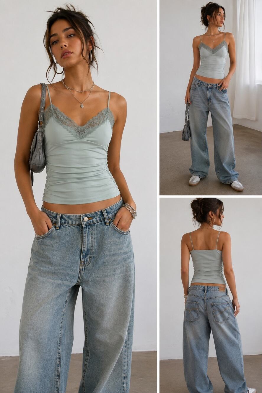 Urban Outfitters Mint Lace Trim Cami Tank Top L Fairy Coquette Granola Girl NWT